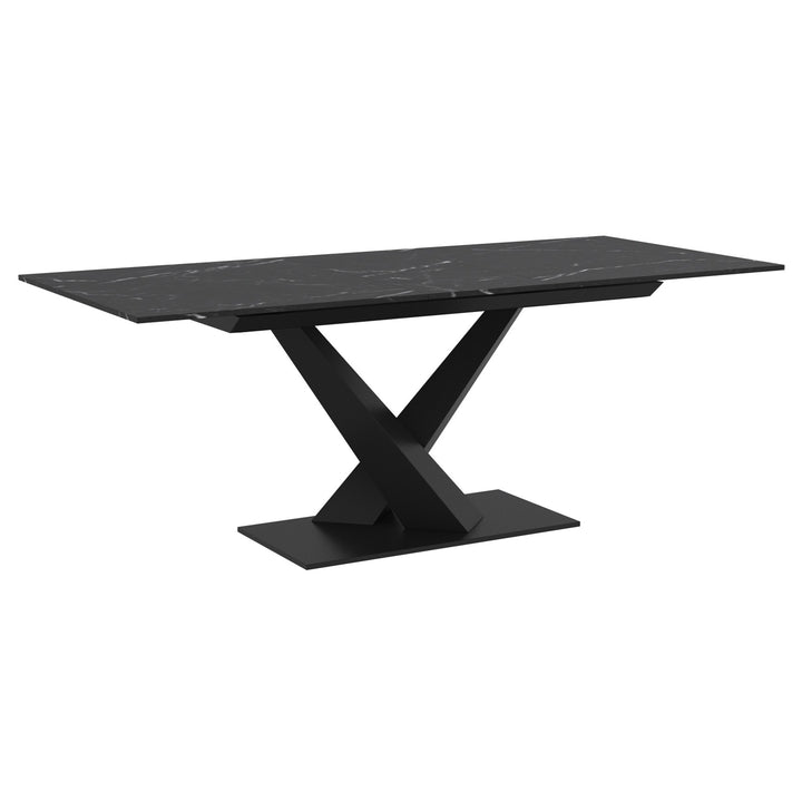 Eldoria Contemporary Extendable Dining Table – Sintered Stone Top with Geometric Pedestal Base