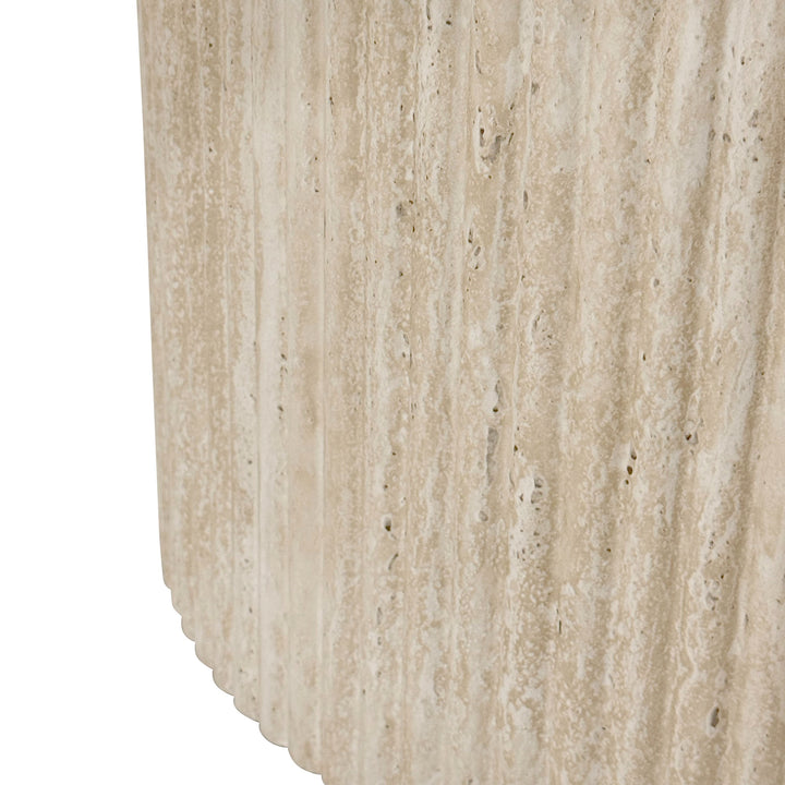 Elvaron Modern Round Pedestal Dining Table – 47.25" Sintered Stone Travertine Top with Fluted Stone-Look Base, Engineered Wood Structure and Scratch & Heat Resistant Finish