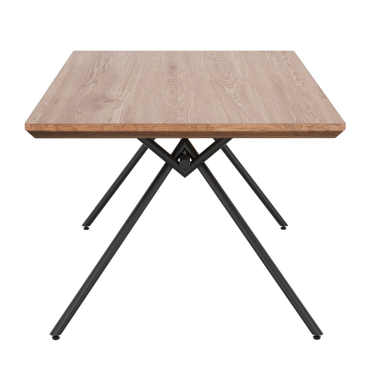 Orvyn Modern Dining Table – 63" Solid Engineered Wood Table with 2" Thick Laminated Veneer Natural Wood Grain Top, Black Metal X-Leg Base and Industrial Contemporary Design
