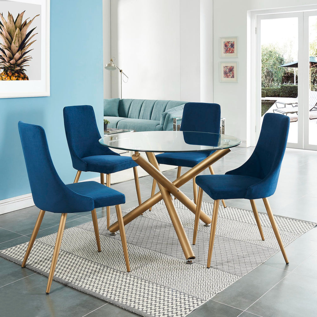 Bravion Contemporary Round Dining Table – 40" Clear Tempered Glass Top with Brushed Stainless Steel Accent, Aged Gold Crossover Metal Base and Modern Design Dining Table