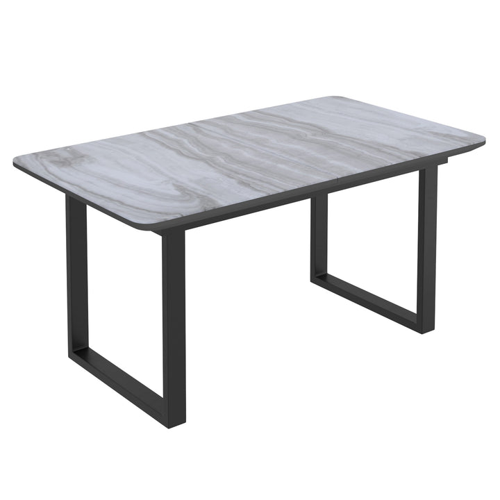 Lumerra Extendable Dining Table – Marble Glass Top, Black Metal Legs