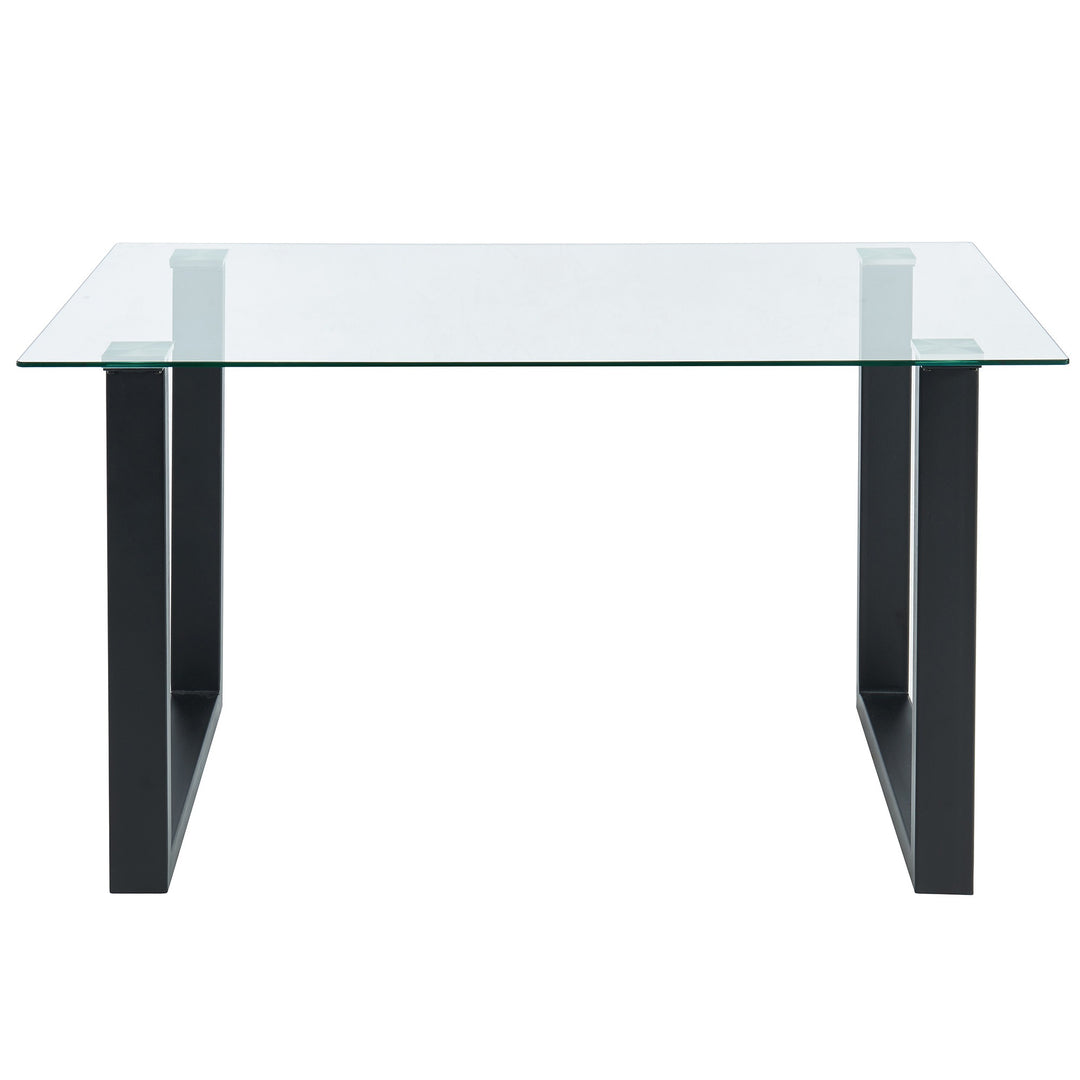 Alvara Contemporary Glass Dining Table – Rectangular 8mm Tempered Glass Top with Black Metal Legs and Brushed Stainless Steel Holders Compact Modern Dining Table
