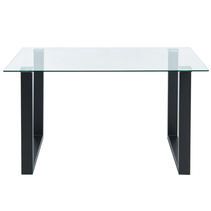 Alvara Contemporary Glass Dining Table – Rectangular 8mm Tempered Glass Top with Black Metal Legs and Brushed Stainless Steel Holders Compact Modern Dining Table