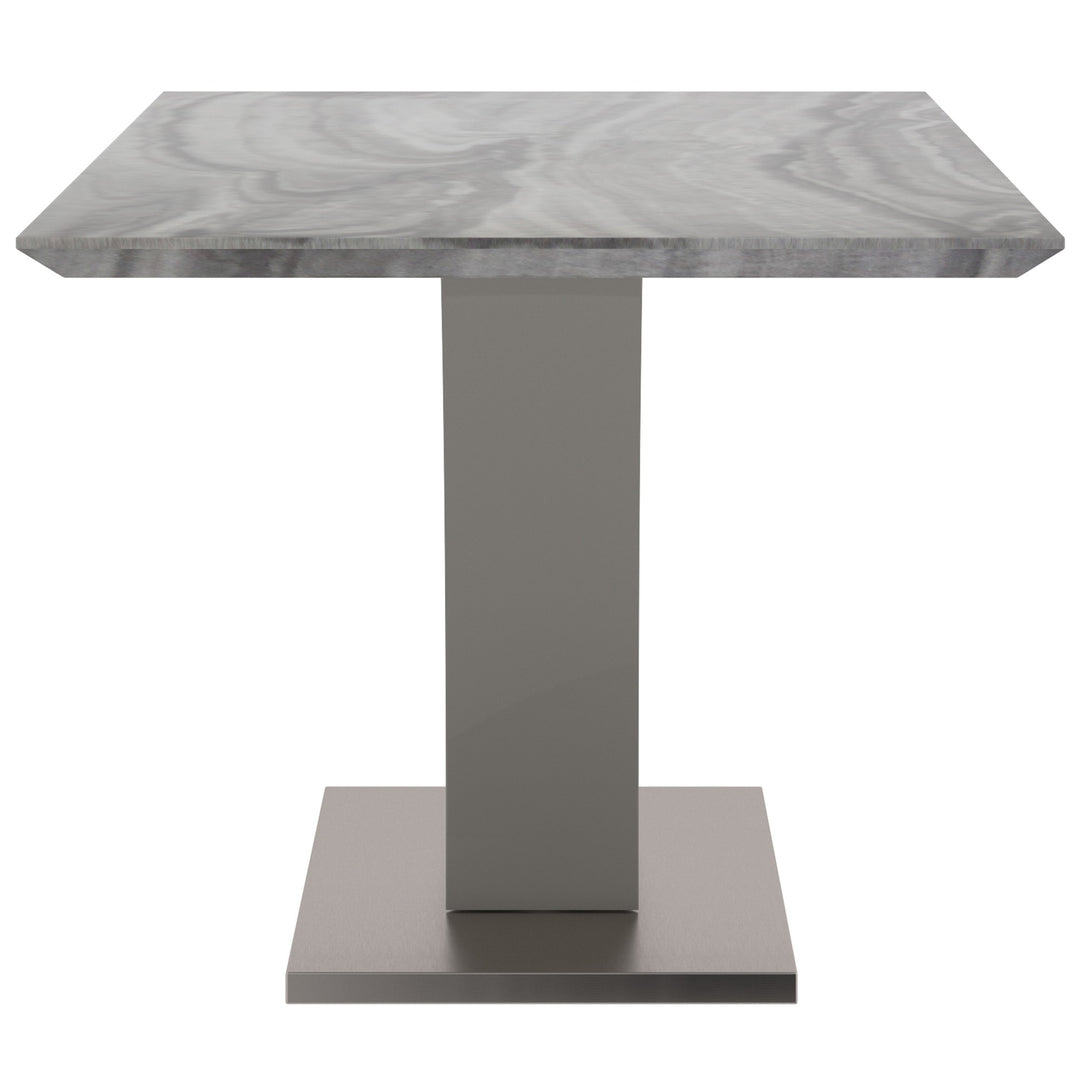 Casavon Modern Dining Table – Rectangular Faux Marble Laminated Veneer Top with Geometric Grey Posts and Stainless Steel Wrapped Engineered Wood Base Dining Table
