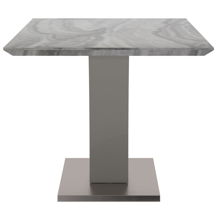 Casavon Modern Dining Table – Rectangular Faux Marble Laminated Veneer Top with Geometric Grey Posts and Stainless Steel Wrapped Engineered Wood Base Dining Table