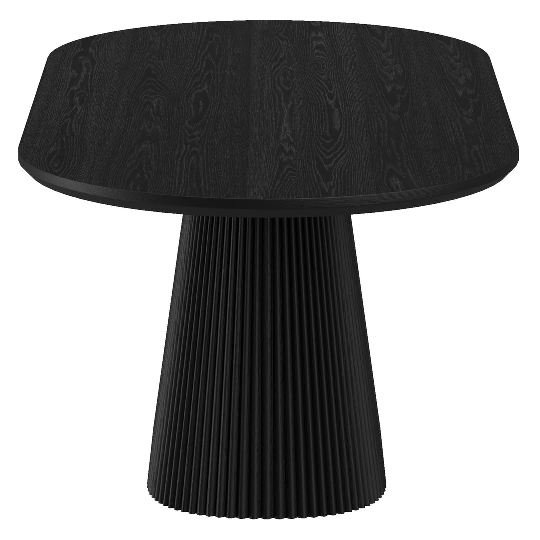 Bellavik Mid-Century Modern Ellipse Dining Table – Engineered Wood Oak Veneer Top with Wide Reeded Pedestal Base and Reverse Bevel Wood Grain Finish Dining Table