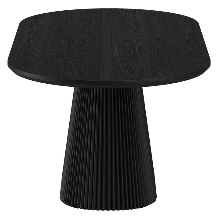Bellavik Mid-Century Modern Ellipse Dining Table – Engineered Wood Oak Veneer Top with Wide Reeded Pedestal Base and Reverse Bevel Wood Grain Finish Dining Table