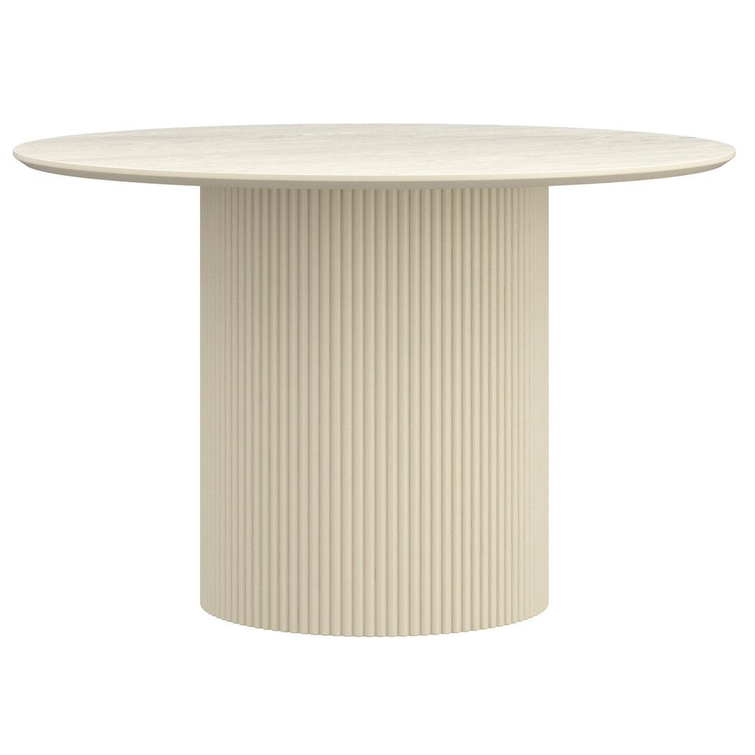 Trivano Mid-Century Modern Round Dining Table – Engineered Wood Oak Veneer Top with Wide Reeded Pedestal Base and Reverse Bevel Wood Grain Finish Dining Table