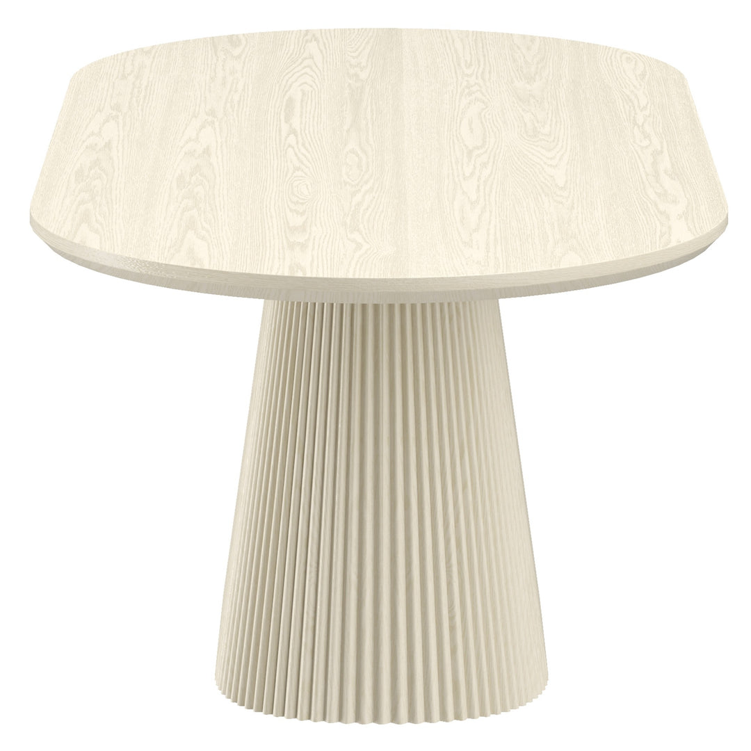 Crestora Mid-Century Modern Oval Dining Table – Engineered Wood Oak Veneer Top with Wide Reeded Pedestal Base and Reverse Bevel Wood Grain Finish Dining Table