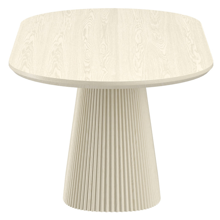 Crestora Mid-Century Modern Oval Dining Table – Engineered Wood Oak Veneer Top with Wide Reeded Pedestal Base and Reverse Bevel Wood Grain Finish Dining Table