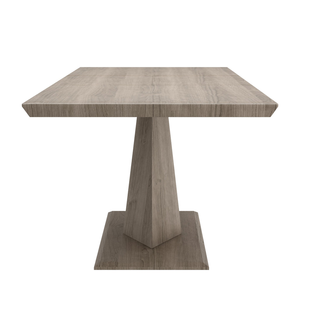 Eldora Contemporary Extendable Dining Table – Washed Oak Wood Grain Top with Butterfly Extension, Double Prism Pedestal Base and Modern Dining Design