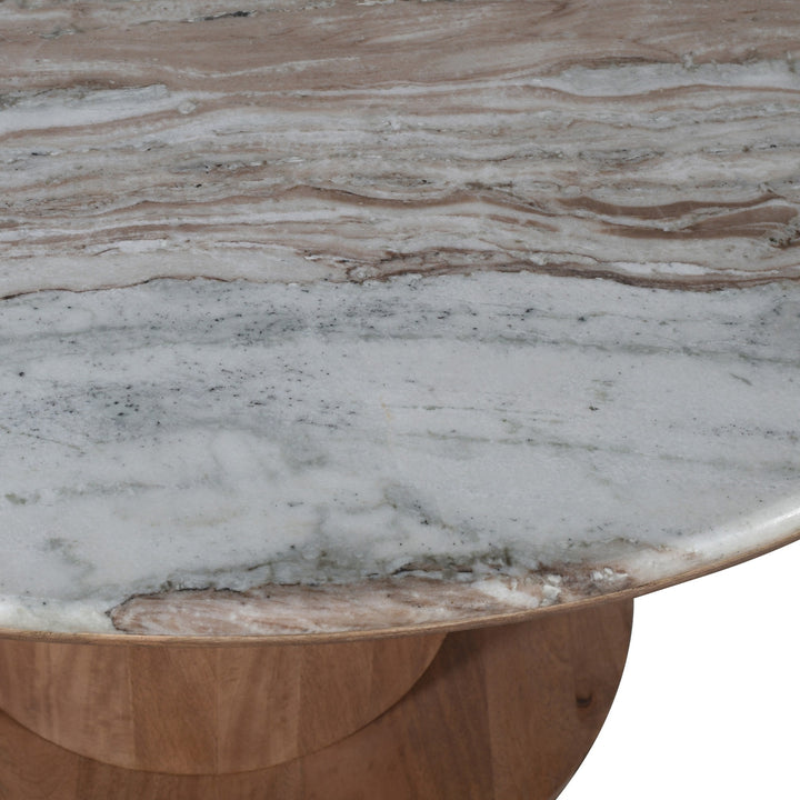 Norlix Mid-Century Modern Round Dining Table – Solid Mango Wood Table with Fantasy Brown Marble Top and Walnut Finish Pedestal Base