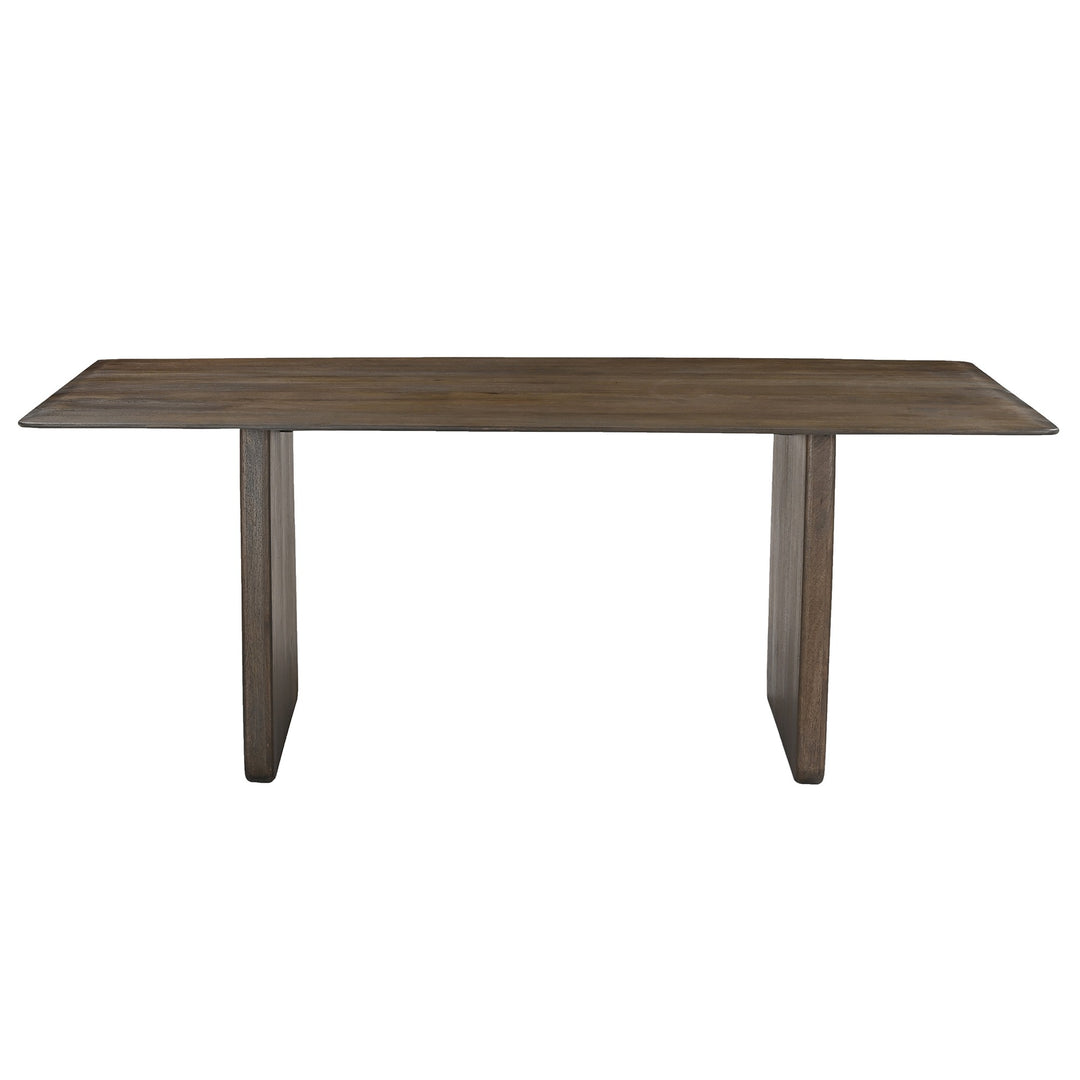 Delvico Mid-Century Modern Solid Mango Wood Dining Table – Mocha Finish with Sculptural Panel Leg Design
