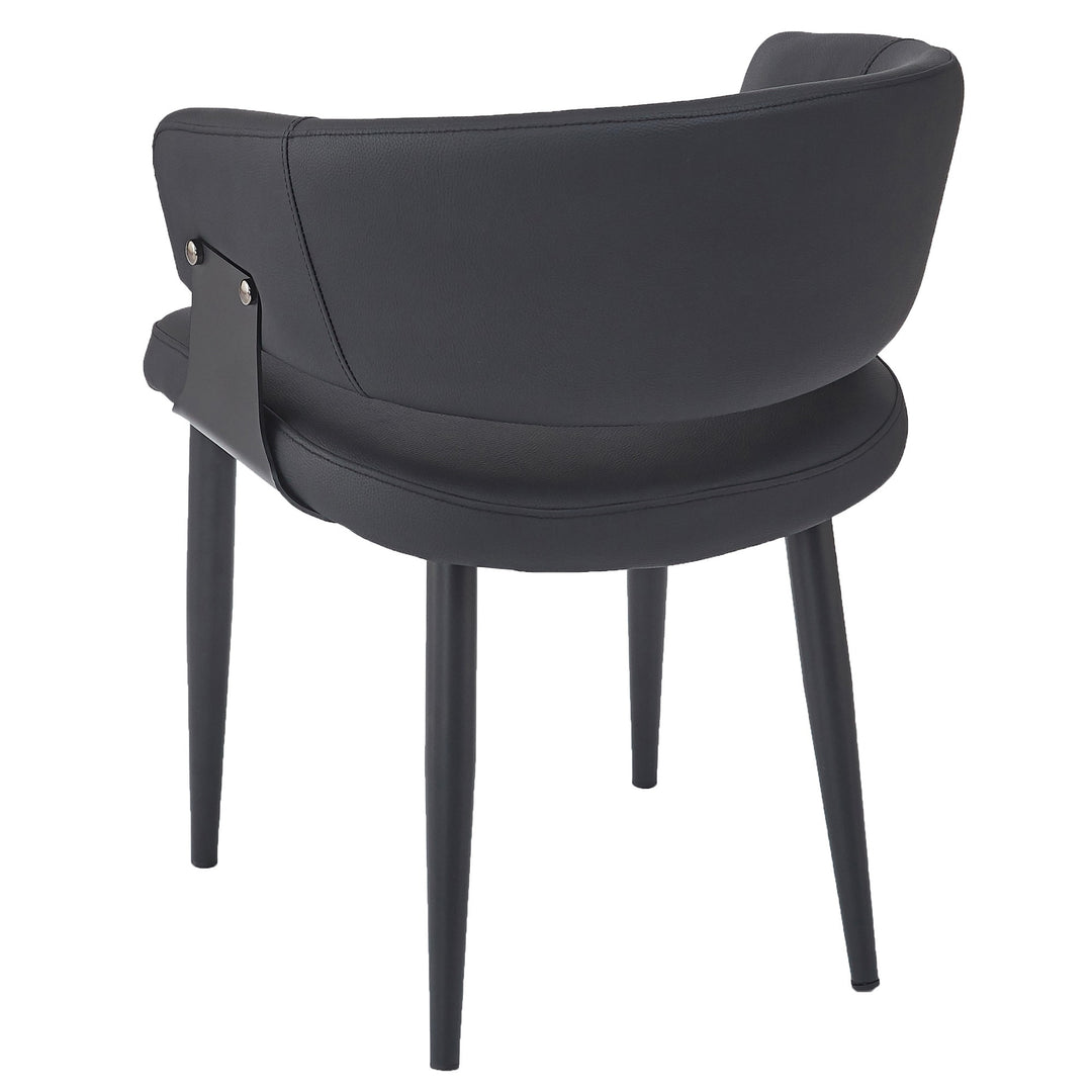 Corvello Dining/Lounge Chair Set of 4 – Modern Curved Back Faux Leather Upholstered Chairs in Black with Matte Black Frame