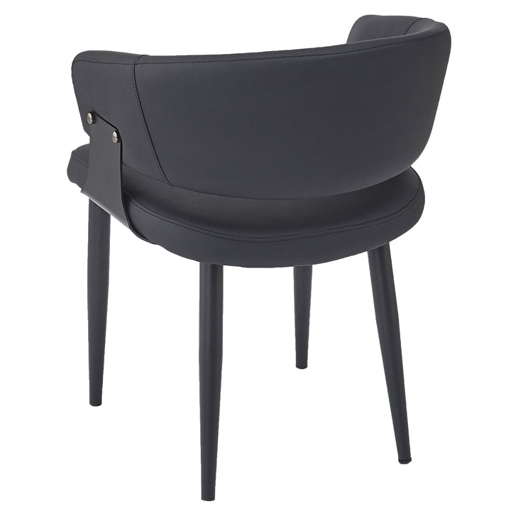 Corvello Dining/Lounge Chair Set of 4 – Modern Curved Back Faux Leather Upholstered Chairs in Black with Matte Black Frame