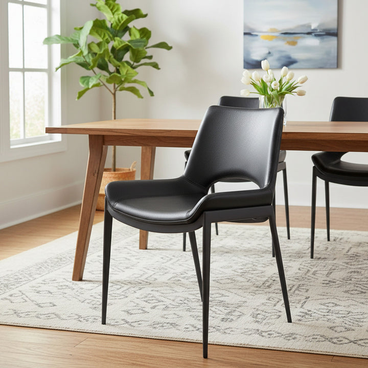 Torano Mid-Century Modern Dining And Lounge Chair with Textured Faux Leather Upholstery, Contoured Seat, Black Metal Frame – Set of 6