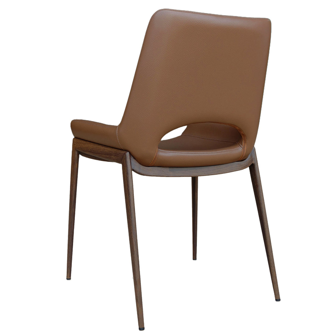 Torano Mid-Century Modern Dining And Lounge Chair in Walnut Finish with Textured Faux Leather Upholstery, Contoured Seat, Metal Frame – Set of 6