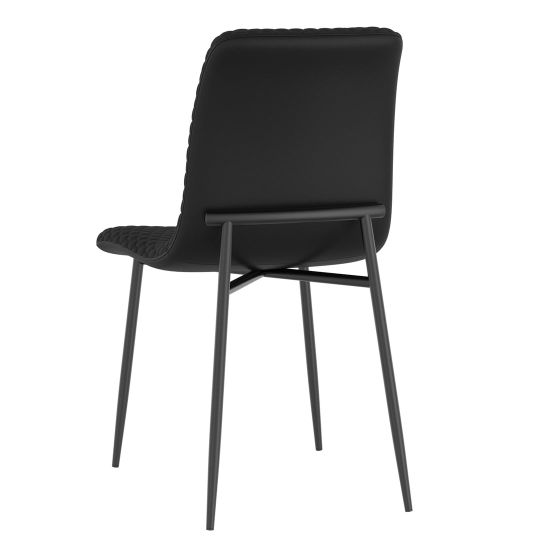 Miraggio Modern Dining Chair Set of 2 – Matte Black Faux Leather Upholstered Chairs with Hexagon-Stitch Detailing and Matte Black Metal Legs