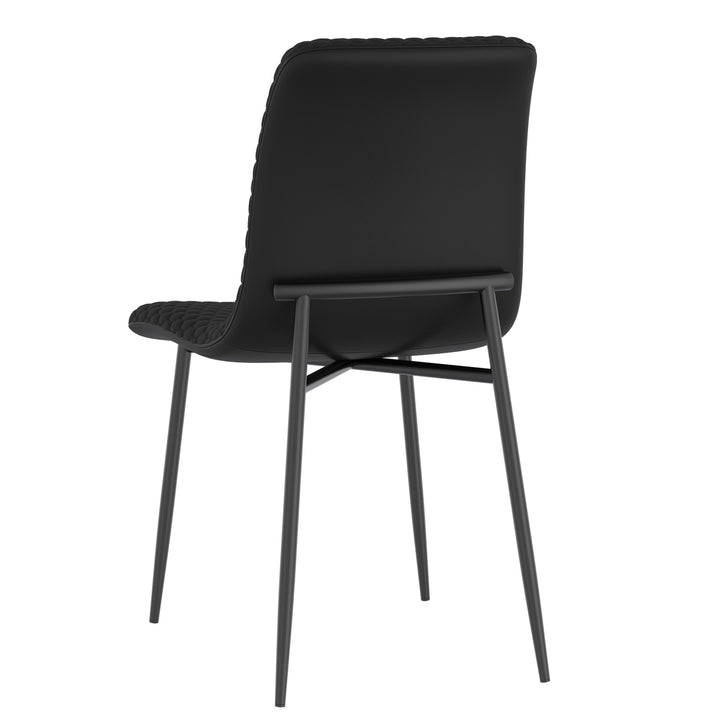 Miraggio Modern Dining Chair Set of 2 – Matte Black Faux Leather Upholstered Chairs with Hexagon-Stitch Detailing and Matte Black Metal Legs