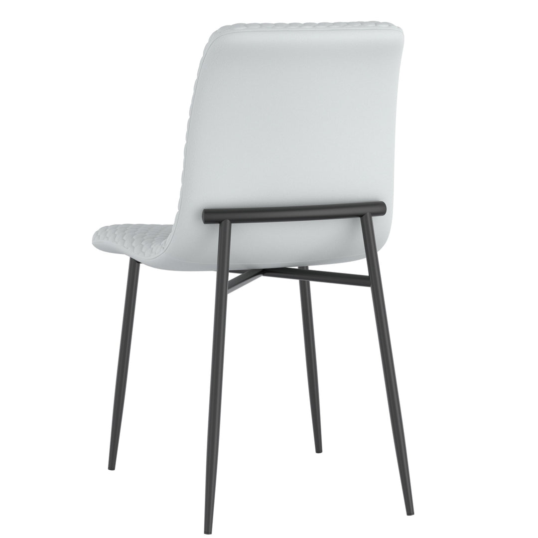 Miraggio Modern Faux Leather Dining Chair Set of 2 – Matte Black Upholstered Chairs with Hexagon-Stitch Detailing and Matte Black Metal Legs