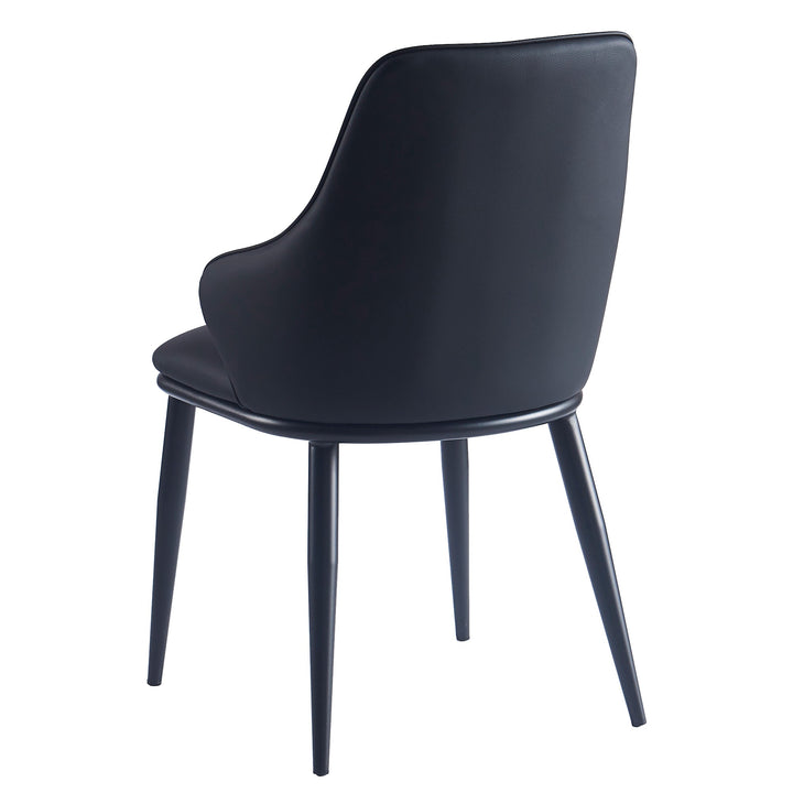 Bellora Modern Dining Chair with Faux Leather Upholstery, Contoured Seat Back, Matte Black Metal Frame And Legs – Set of 2