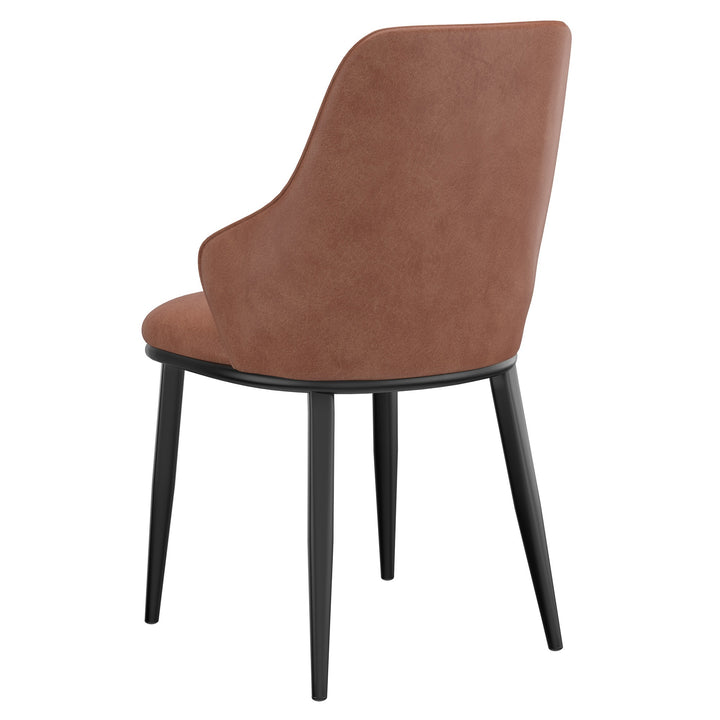 Bellora Modern Dining Chair with Faux Leather Upholstery, Contoured Seat Back, Matte Black Metal Frame And Legs – Set of 2