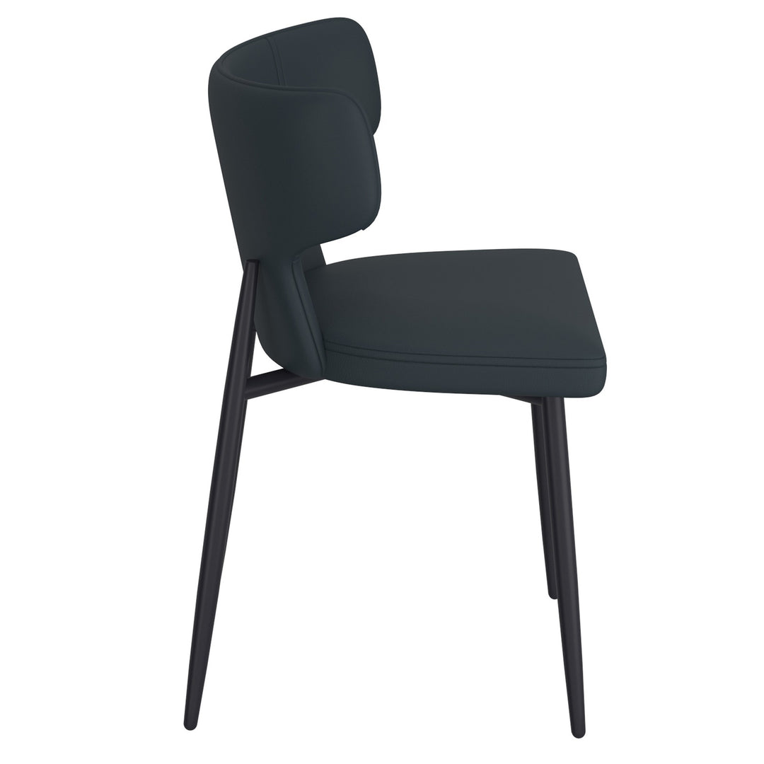 Velcario Contemporary Dining Chair – Set of 2 Curved Wood Frame Faux Leather Upholstered Chairs with Matte Black Metal Legs