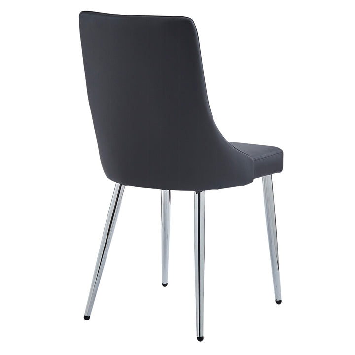 Corenza Mid-Century Modern Dining Chair with Faux Leather Upholstery, Curved Wood Seat Frame & Chrome Metal Legs – Set of 2