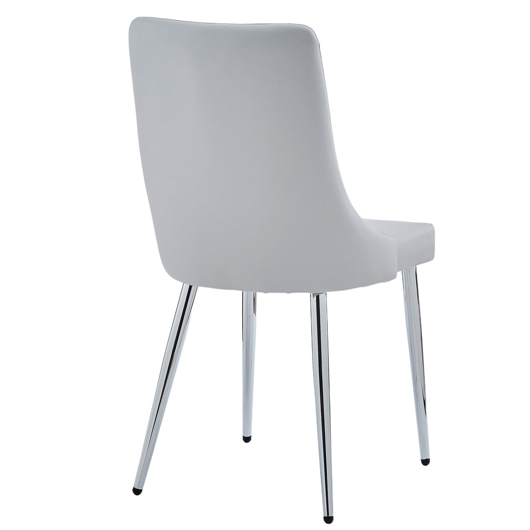 Corenza Mid-Century Modern Dining Chair with Faux Leather Upholstery, Curved Wood Seat Frame And Chrome Metal Legs – Set of 2