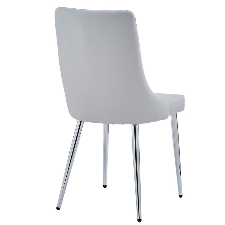 Corenza Mid-Century Modern Dining Chair with Faux Leather Upholstery, Curved Wood Seat Frame And Chrome Metal Legs – Set of 2