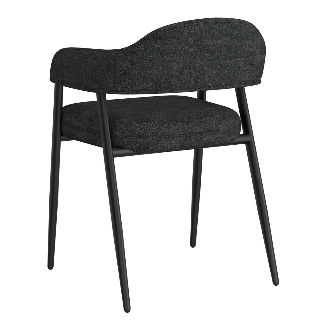 Loreza Mid-Century Modern Dining Chair with Textured Fabric Upholstery, Matte Black Metal Legs And Foam Cushion – Set of 2