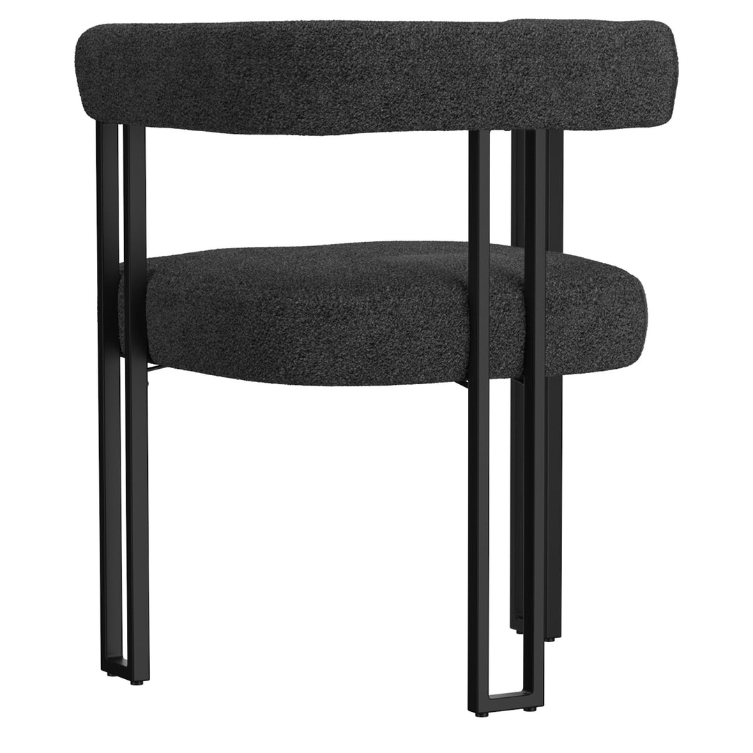 Varese Contemporary Dining Side Chair with Soft Boucle Fabric Upholstery, Black Metal Frame & Foam Cushion – Set of 2