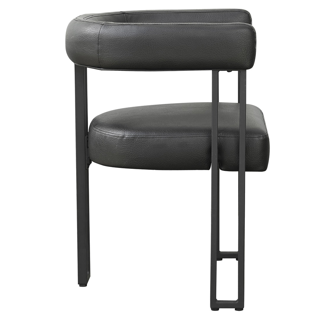 Avenza Dining Side Chair – Set of 2 Contemporary Matte Black Faux Leather Upholstered Chairs with Black Metal Frame