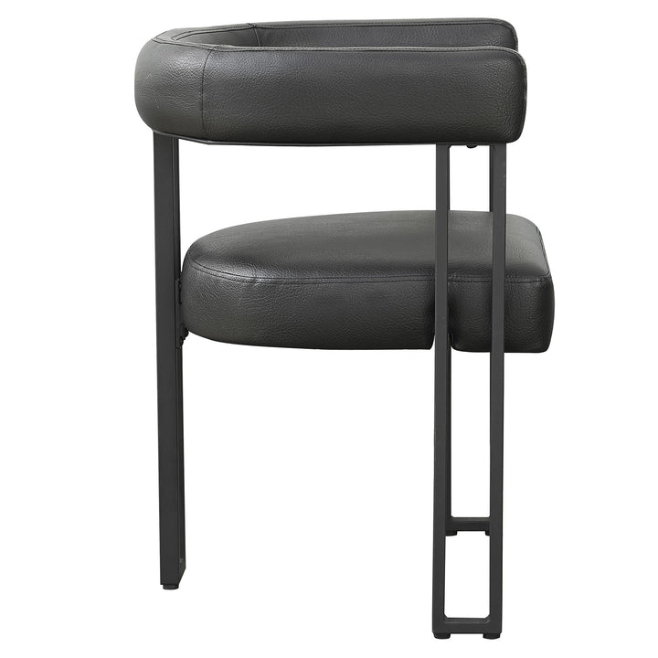 Avenza Dining Side Chair – Set of 2 Contemporary Matte Black Faux Leather Upholstered Chairs with Black Metal Frame