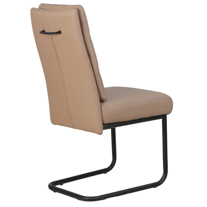 Astera Modern Dining Chair with Textured Faux Leather Upholstery in Mushroom PU, Black Metal C-Style Base And Back Handle – Set of 2