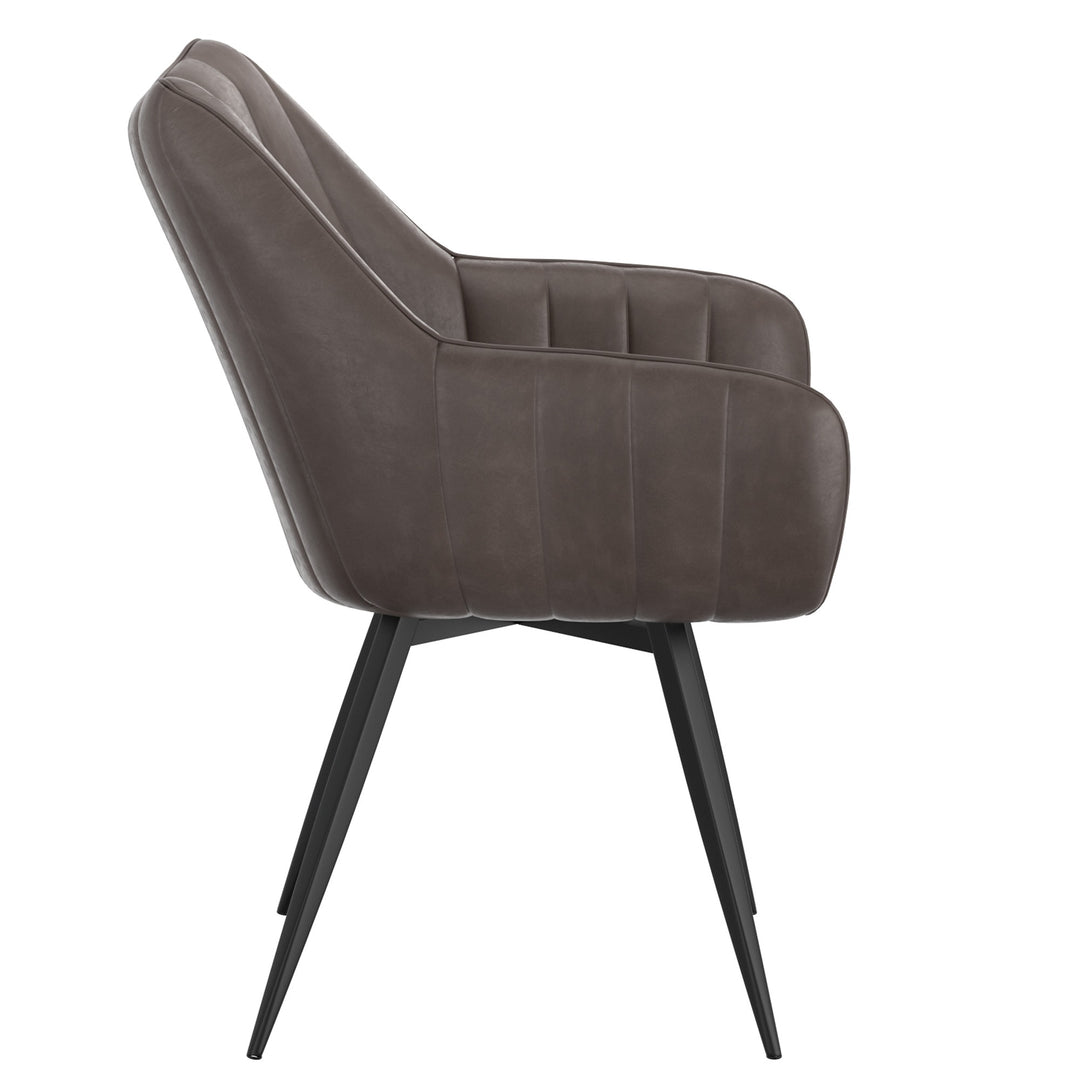 Nordelle Contemporary Dining & Accent Chair – Set of 2 Swivel Seat Vintage Faux Leather Upholstered Chairs with Black Metal A-Line Legs