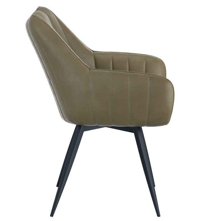 Nordelle Contemporary Dining & Accent Chair – Set of 2 Swivel Seat Vintage Faux Leather Upholstered Chairs with Black Metal A-Line Legs