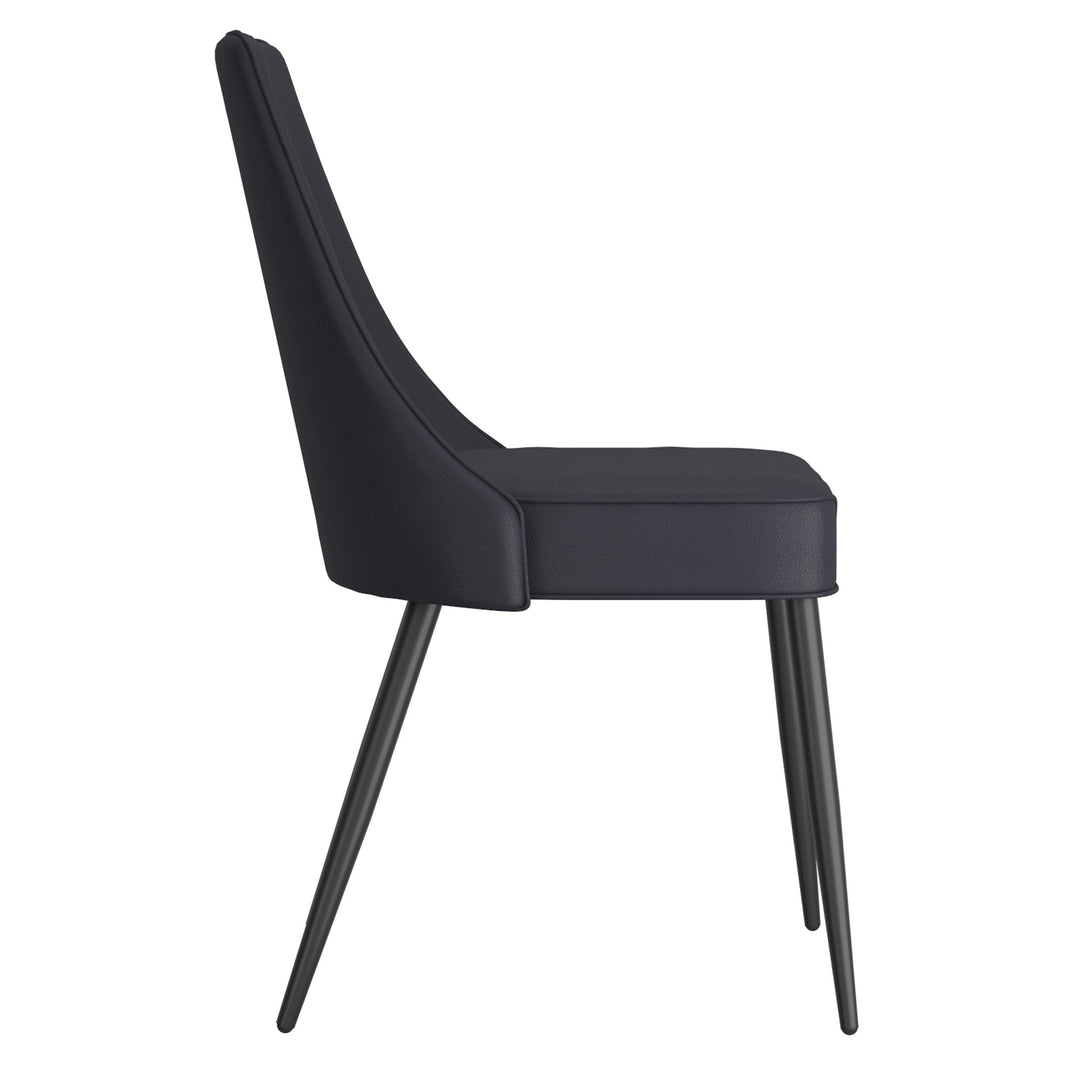 Astrel Modern Side Chair – Faux Leather Upholstered Chair with Piping Details and Black Metal Legs