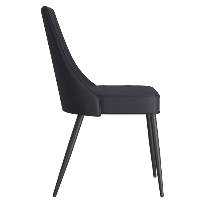 Astrel Modern Side Chair – Faux Leather Upholstered Chair with Piping Details and Black Metal Legs