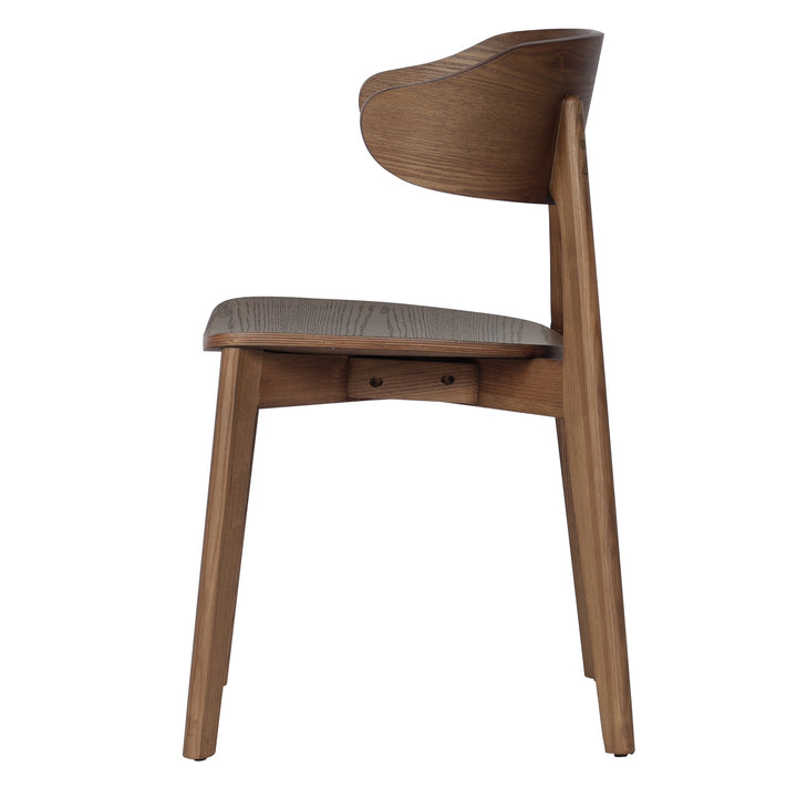 Alzano Mid-Century Modern Dining And Lounge Chair with Curved Plywood Back And Arms, Walnut Wood Finish – Set of 2
