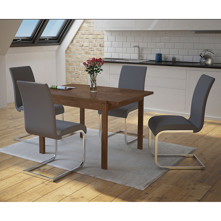 Raventra Contemporary Dining Chair – Set of 2 C-Shape Base Chrome Metal Frame Upholstered Chairs