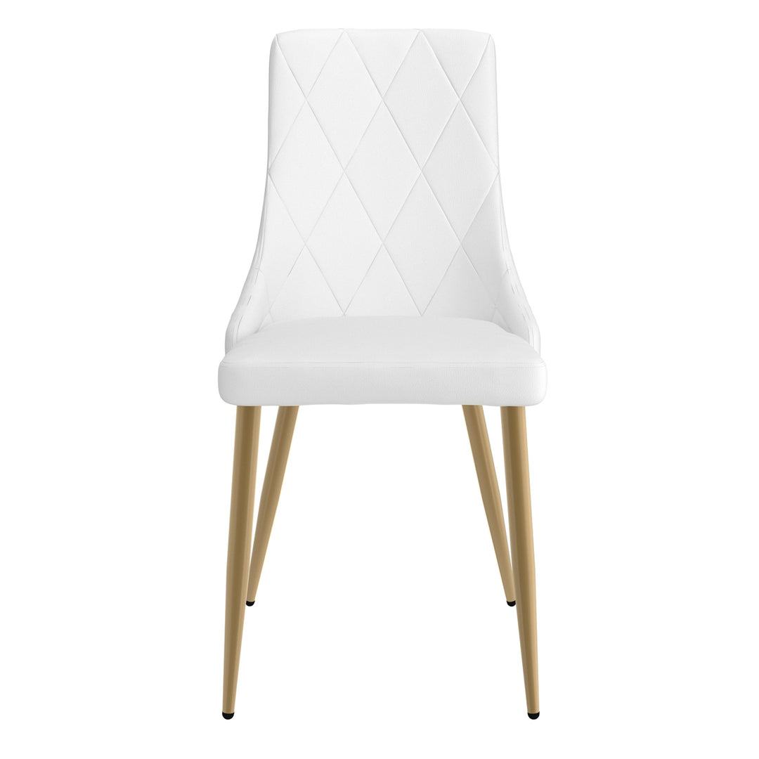 Merano Contemporary Dining And Lounge Chair, White Faux Leather Upholstery with Aged Gold Finish (Set of 2)
