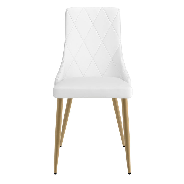 Merano Contemporary Dining And Lounge Chair, White Faux Leather Upholstery with Aged Gold Finish (Set of 2)
