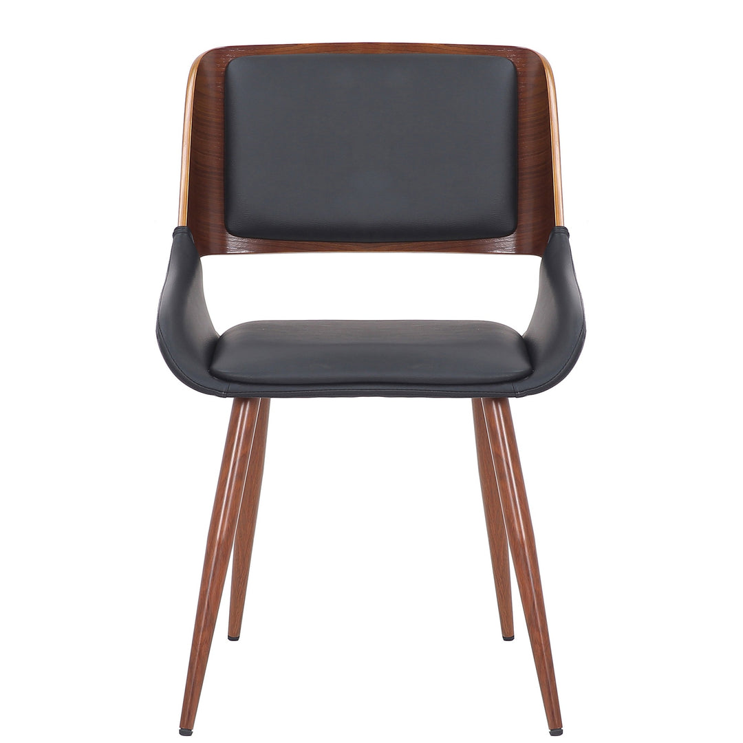 Modena Mid-Century Modern Dining And Accent Chair, Black Faux Leather Upholstery with Walnut Finish