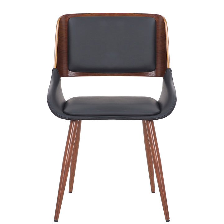 Modena Mid-Century Modern Dining And Accent Chair, Black Faux Leather Upholstery with Walnut Finish