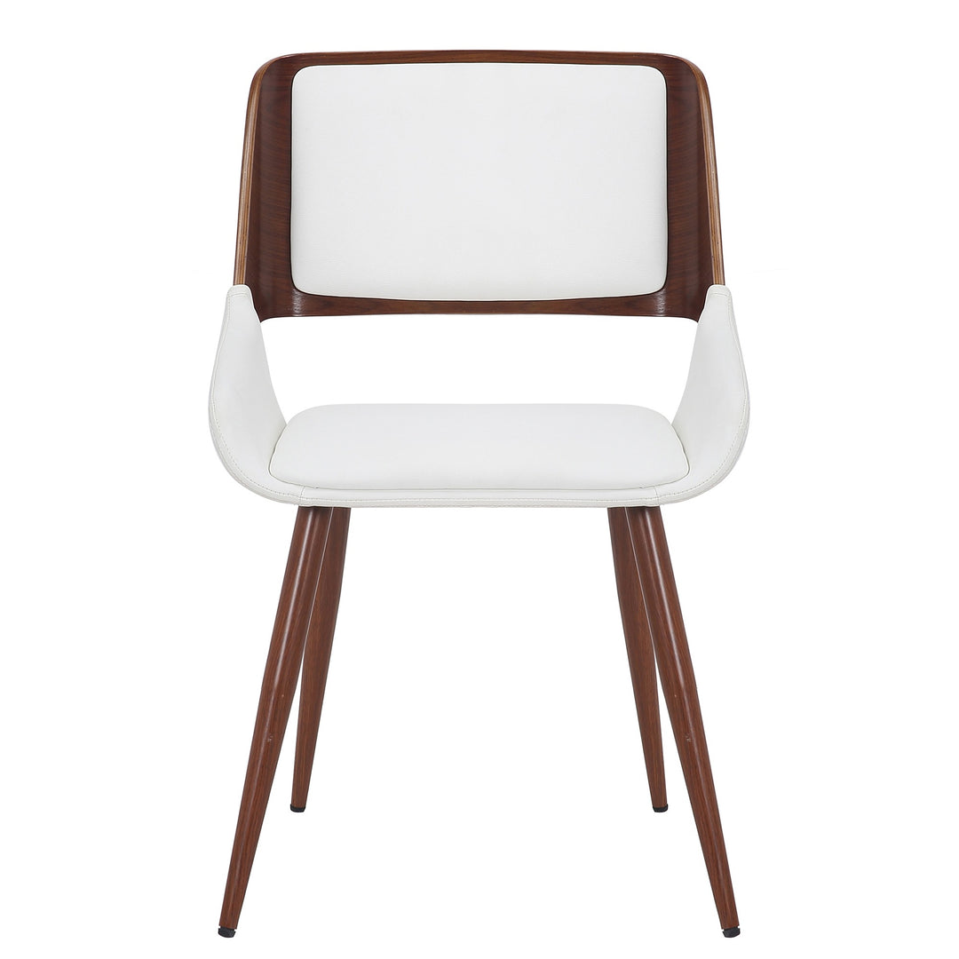 Modena Mid-Century Modern Dining/Lounge Chair, White Faux Leather Upholstery with Walnut Finish