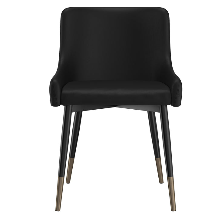 Caverro Modern Dining Chair – Set of 2 Faux Leather Upholstered Chairs with Diamond Stitching and Gold-Dipped Black Metal Legs