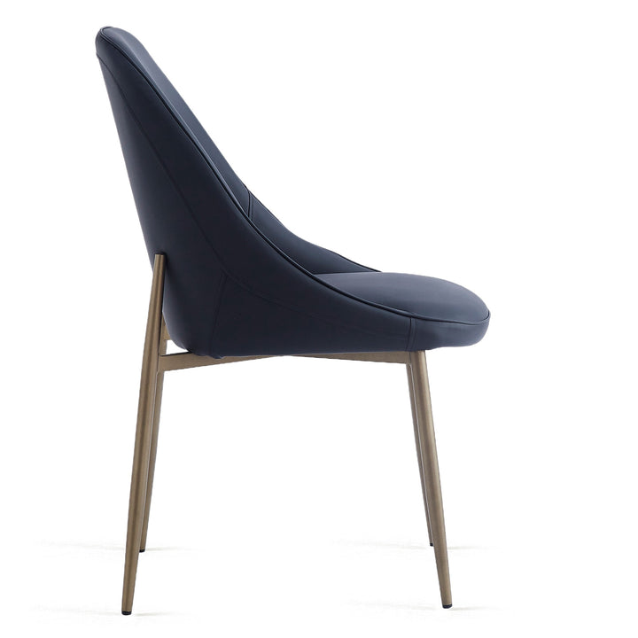 Torenza Mid-Century Modern Dining/Lounge Chair, Black Faux Leather Upholstery with Aged Gold Finish (Set of 2)