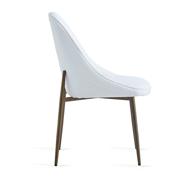 Torenza Mid-Century Modern Dining/Lounge Chair, White Faux Leather Upholstery with Aged Gold Finish (Set of 2)