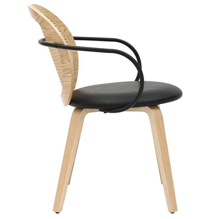 Viresta Modern Farmhouse Dining/Lounge Chair, Light Oak Finish with Black Faux Leather Seat (Set of 2)